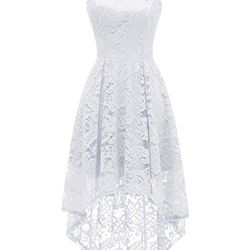 Dressystar 0028 Halter Floral Lace Cocktail Party Dress Hi-Lo Bridesmaid Dress White

 14Y