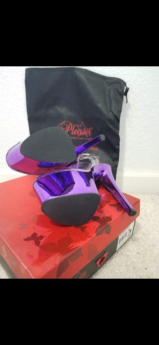Please Brand Stilettos - Purple Chrome- Size 6