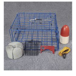 Pacific Folding Crab Trap 24''x24''x12'' Kit, with Crab Bait Cage, Gauge Measure, Trap Harness, 5/16" Dia-100’ Leaded Core Rope with 12.8’’x5.5’’ Red/