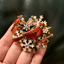 Cardinal Snowflake Christmas holiday brooch