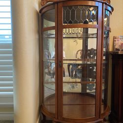 Oak & Beveled Glass Courier Cabinet Armoire 