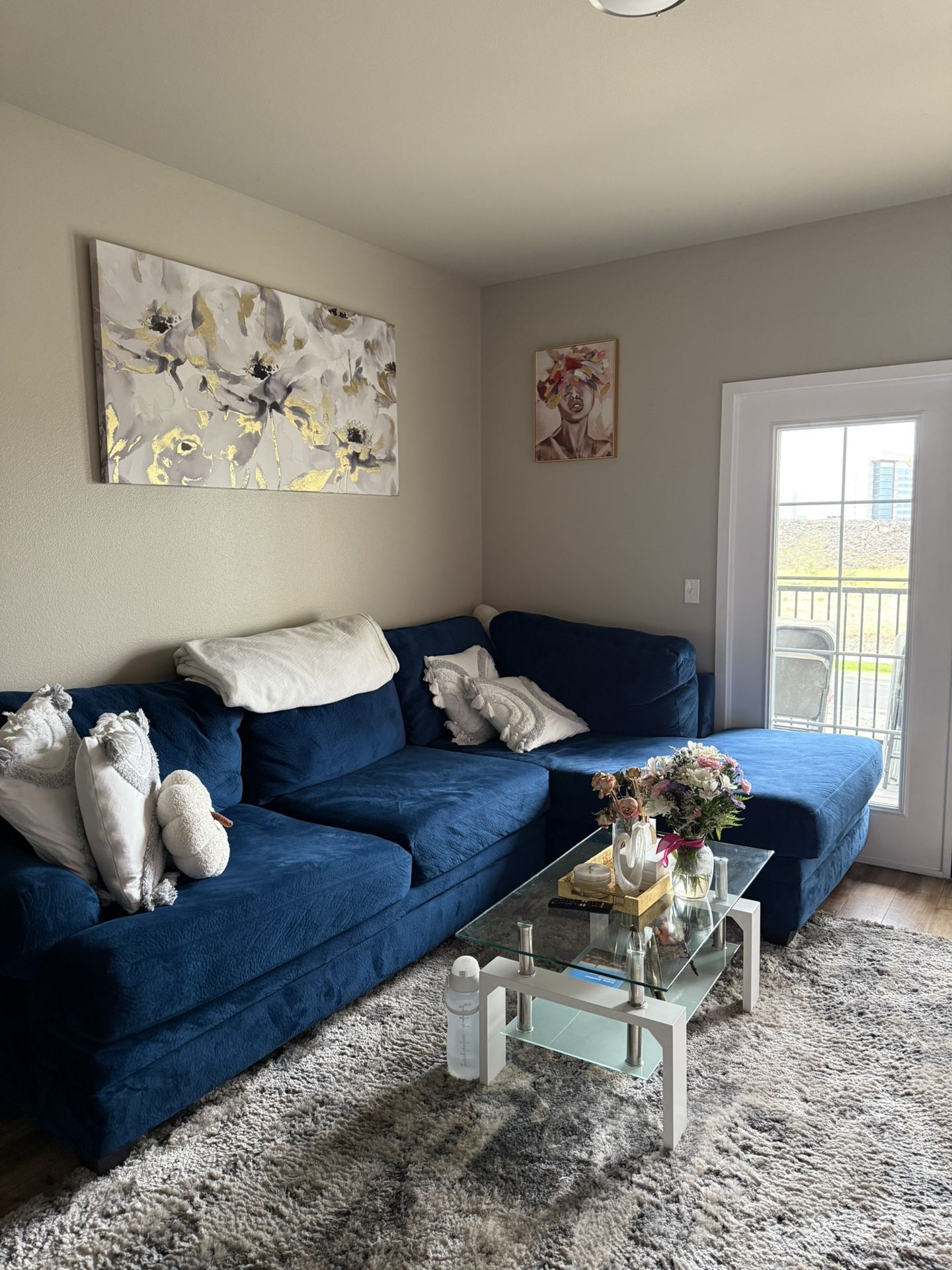 Large 2 Piece Sectional Couch, Color:Blue