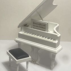 Dolls House White Wooden Grand Piano Opening Music Book Stool Fancy 