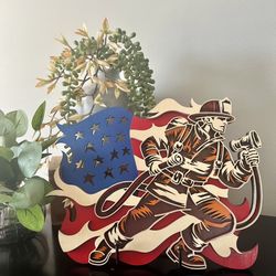 Firefighter Gift | Patriotic American Flag | Multilayered Wood Display 