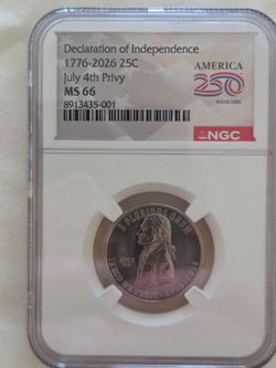 NGC MS66 Declaration of Independence 1(contact info removed) 25C July 4th Privy Quarter