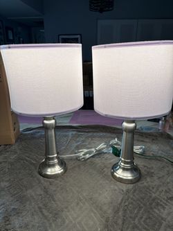 18” set of 2 silver table lamps