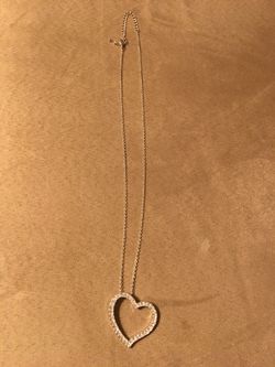 Silver tone CZ heart necklace