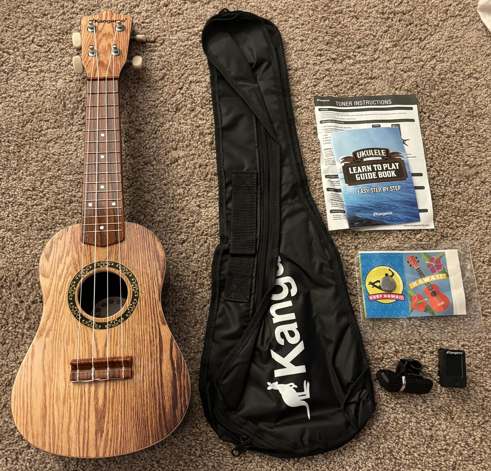 Kangaroo 22.5" Ukulele With Electronic Tuner, Strap, Picks, Carrying Case & Songbook