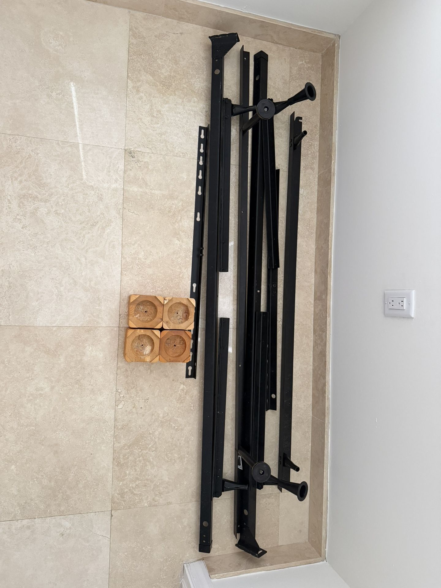 Adjustable, Metal Bed Frame + Wooden Bed Risers