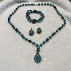 Vintage, sautoir, turquoise, necklace, bracelet, and earring set $45  OBO