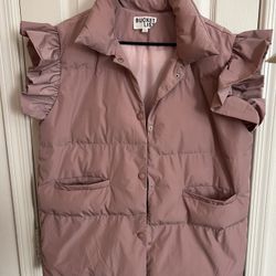 Pink Ruffle Sleeve Puffer Vest