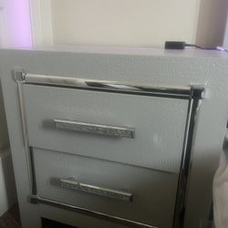 Silver nightstand with built in wireless charger