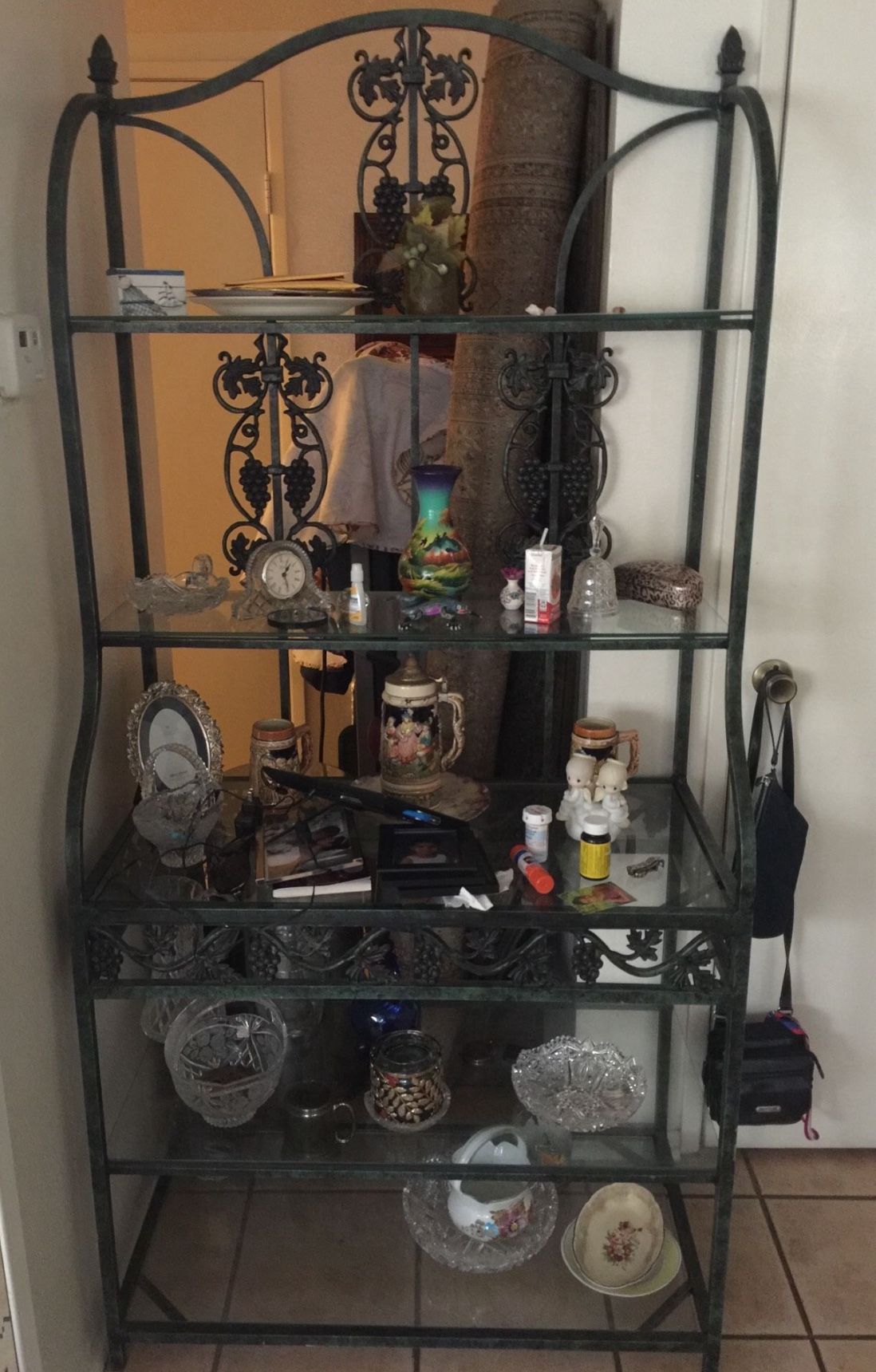 Brought iron glass Shelve/ Bakers Rack 
