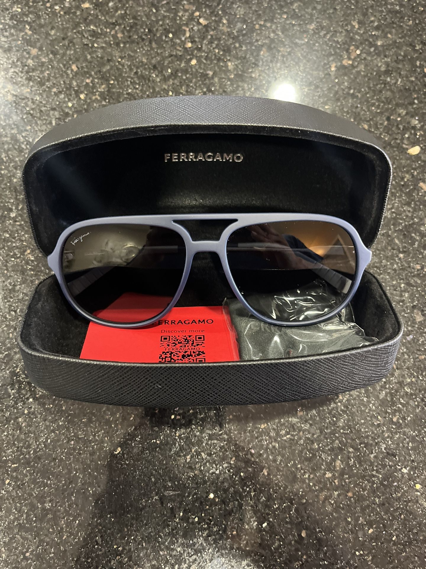 FERRAGAMO Blue Aviator Sunglasses Retail Price $330
