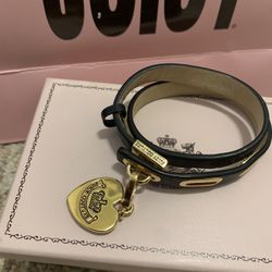 💜 New Juicy Couture Bracelet,  Y2K Vintage Juicy Couture Leather Wrap around Bracelet W/Juicy Couture Heart Charm,  Y2K Juicy Couture Jewelry 