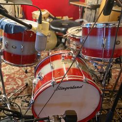 Vintage 60s Slingerland Stage Band Drum Set Red Silver Duco