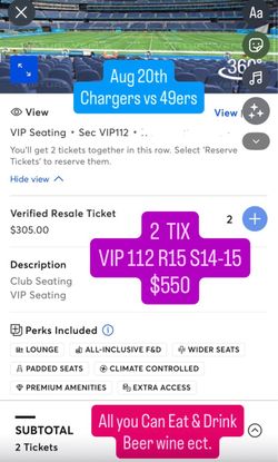 49ers vs chargers today VIP 112  ALL YOU CAN EAR & DRINK