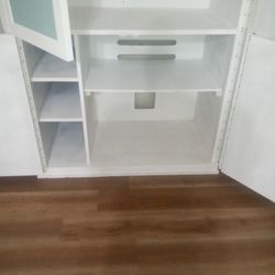 Antique Armoire, Matching End Table . Leather Electric Couch, 