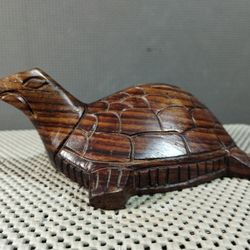 Vintage Dark Hardwood Carved Turtle Sculpture