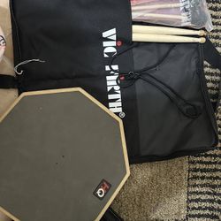 Drum Pad, Drum Sticks, And Mallets With Case