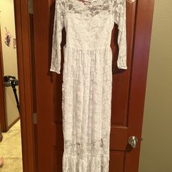 Ivory White Lace Dress For Girl .