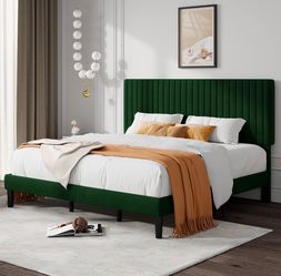 Green Velvet Upholstered Platform Bed Frame