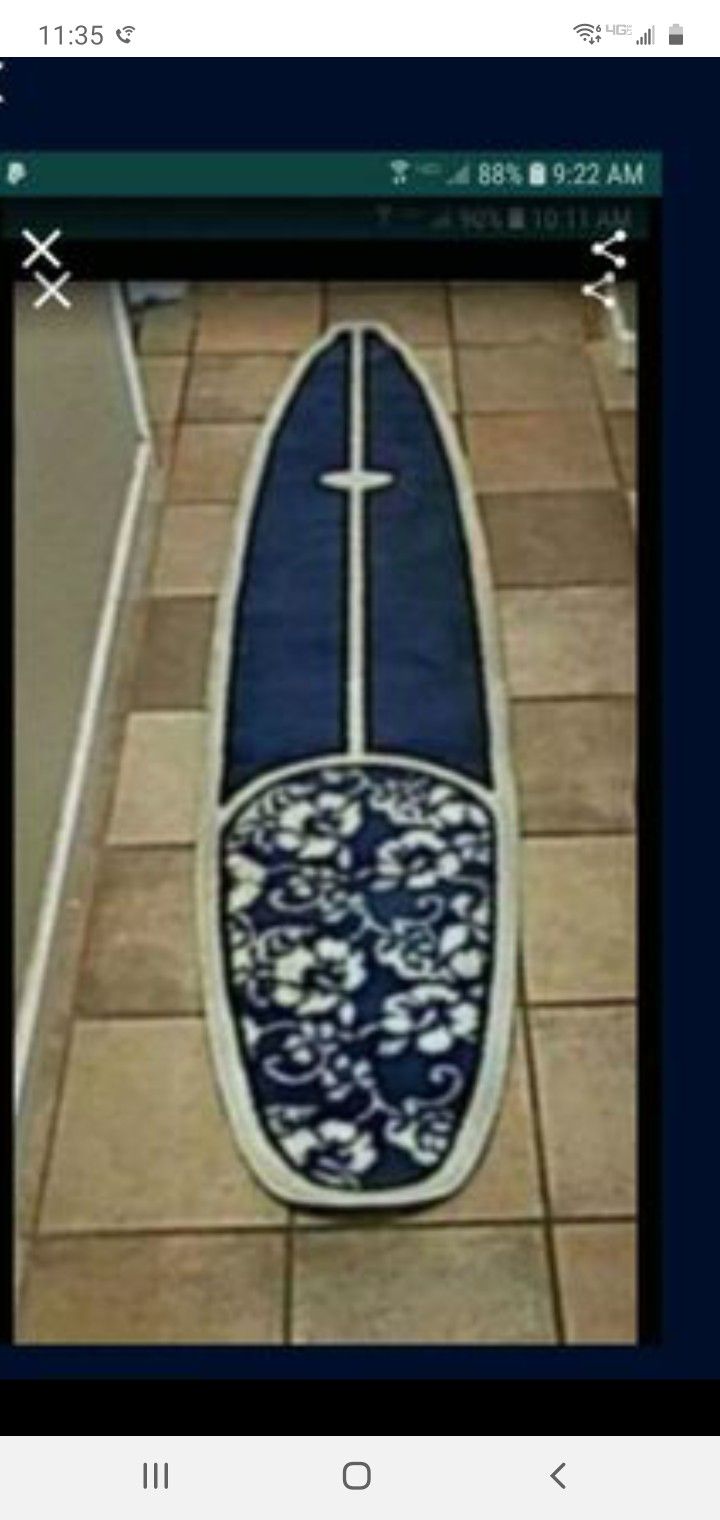 Surfboard*( Rug)* Heavy Rubber Backing 7ft Pottery Barn 