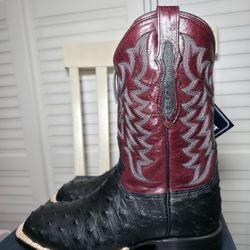 Tony Lama Black Full Quill Ostrich Wide Square Toe CMU016 Men's Size 8.5 D