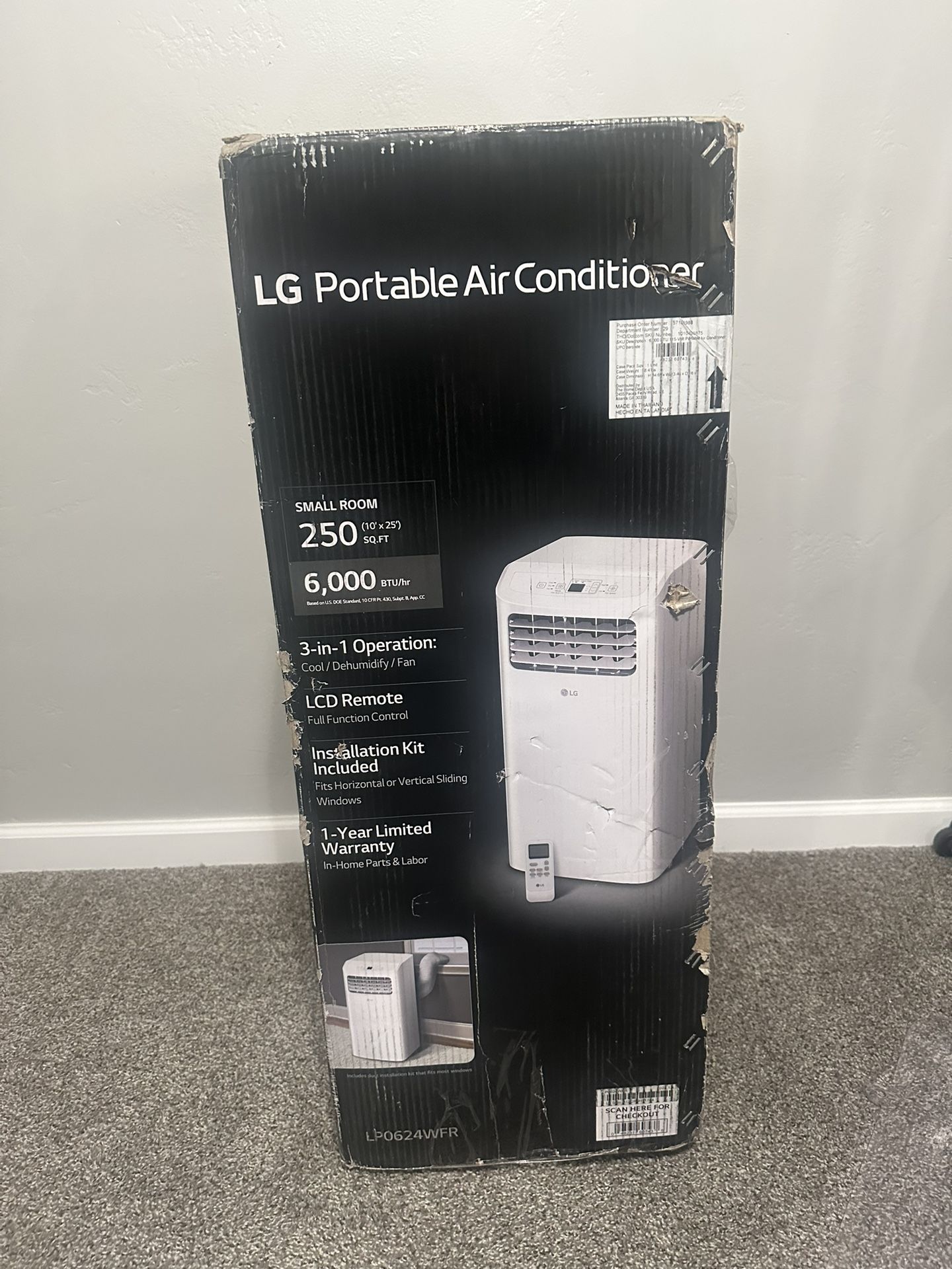 LG Portable Air Conditioner w/Dehumidifier & LCD Remote: 6,000 BTU, Cools 250 Sqft