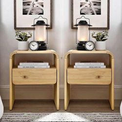 Set of 2 Solid Wood Nightstand/End Table with for Bedroom,Bedside Furniture with One Storage Drawer