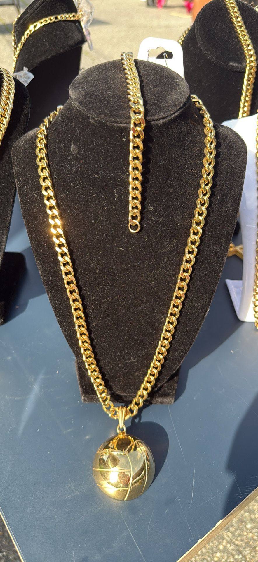 Stainless Steel Necklace & Bracelet Set with soccer ball pendent