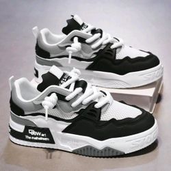 1 Pair Men's Lace-Up Letter Pattern PU Flat Skate Shoes, Wear-Resistant Outdoor Sports Shoes