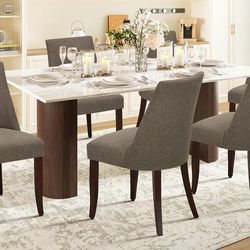 Upholstered Dining Chairs Set of 4, Mid Century Modern Kitchen Chairs with Back, Farmhouse Fabric Side Dining Room Chairs with Wood Legs for Dining Ro