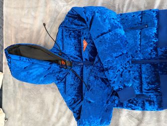 Forever 21 Blue Crushed Velvet Puffer Jacket