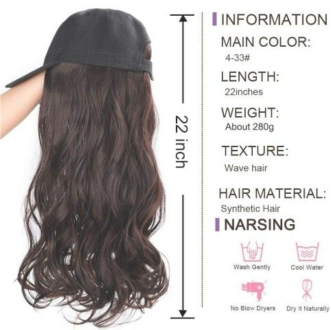 Baseball Cap Attached Wig Long Wavy Synthetic Hair