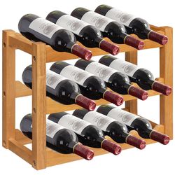 Costway Rubber Wood Wine Rack Bottles Wine Display Holder 