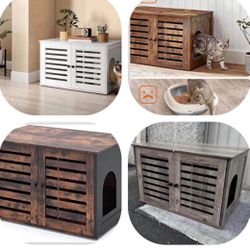 Feandrea Cat Litter Box Enclosure Hidden, Indoor Cat House, Nightstand, End Table, Rustic Brown and Black, 31.5"L x 20.9"W x 19.7"H  UPCL003X02  New i