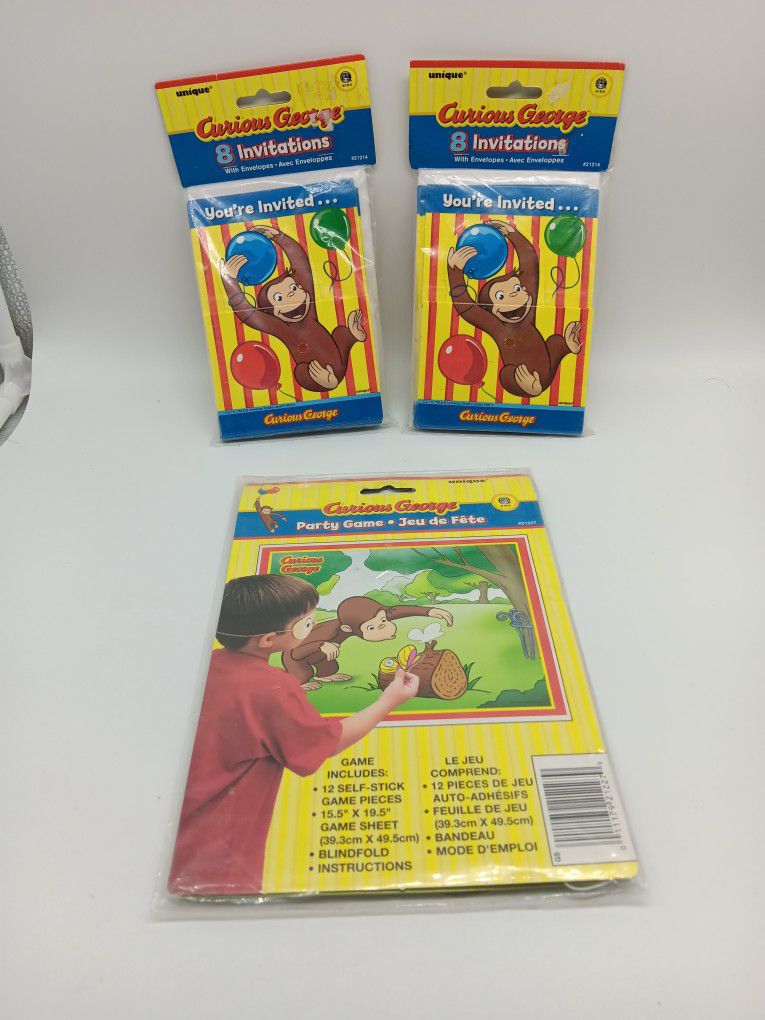 New Curious George 16 Birthday Party Invitations And Party Pin The Tail Game Set