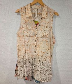Aratta Silent Journey Sleeveless Button Up Collar Blouse Lightweight Floral Med