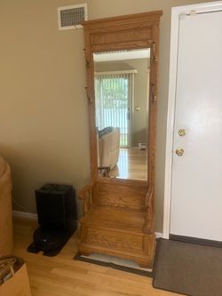 Solid Wood Hall Tree with Bench, Storage and Mirror