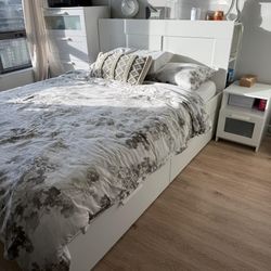 White Storage Bed With Headboard And 2 Drawers 