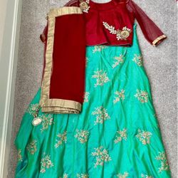 Red/green Lehenga with Dupatta