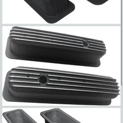 Aluminum Tall Valve Covers Compatible with 1987-up SBC 305- 350 Center Bolt w/Hole Black