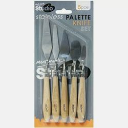 Stainless Steel Palette Knife Set 5pce Studio Mont Marte Wood Handle Art Craft