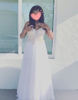 White Beaded Sequence Elegant Dress