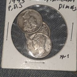 1943 p,d,s  Mercury Head Dimes 