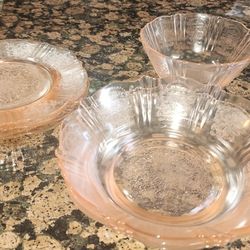 Sharon Cabbage Rose Pink Depression Glass  Lot