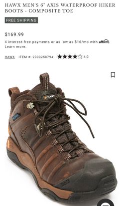 Size 11 wide Hawx Men's 6" Axis Waterproof Hiker Boots Composite Toe