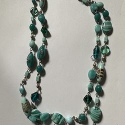 Stunning Turquoise Dichroic Glass Beaded Necklace 
