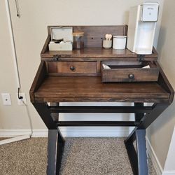 Distressed Antique Cognac and Black Wood Secretary Desk